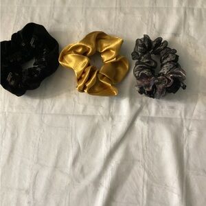 3/Bundle** Chic Hair Scrunchie Trio - Black, Gold, and Gray (3 for $13.00)